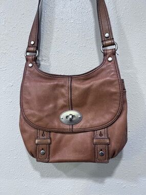 Fossil Maddox Brown Leather Crossbody Purse Bag Key Lock Closure Western Vintage